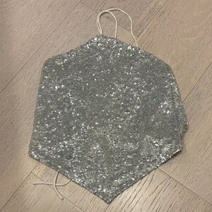 OAK + FORT Glittering Silver Crop Top